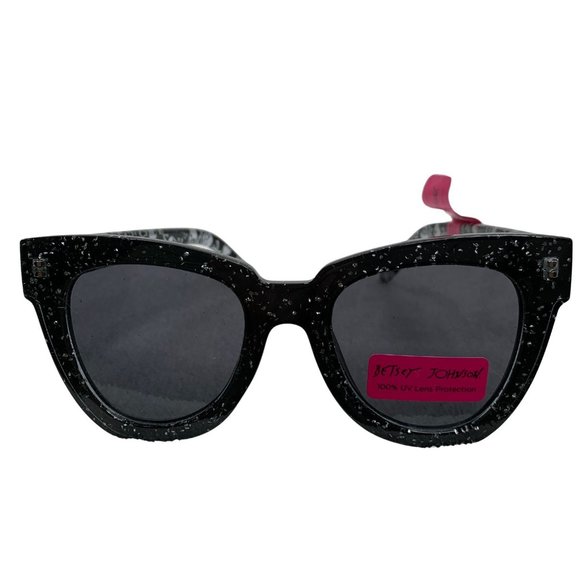 Betsey Johnson Glitter Sunglasses Houndstooth Skull Crossbones Black O/S NWT - Picture 2 of 6